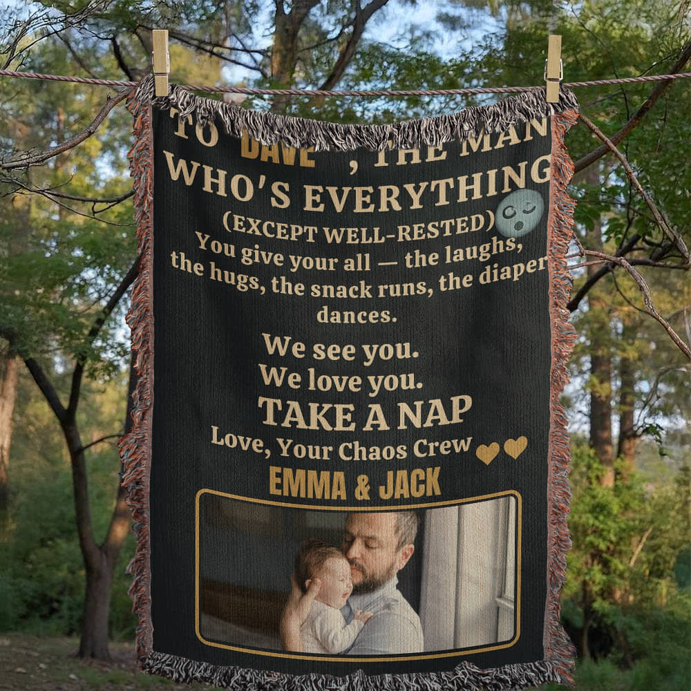 Custom Fleece Sherpa Woven Love Blanket for a New Dad