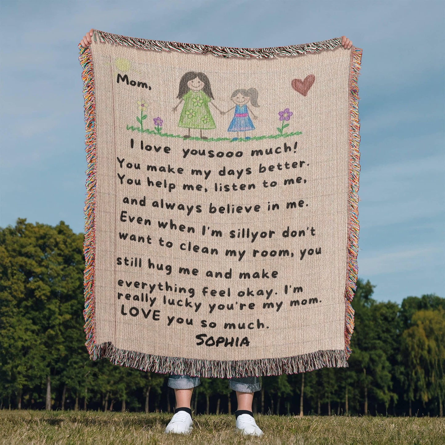 Personalized Mom Blanket from Daughter | Handwritten Letter Blanket | Custom Name Gift for Mom | Emotional Gift for Mother