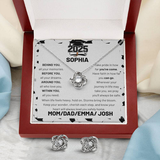 Love Knot Earring & Necklace Set for a Graduate