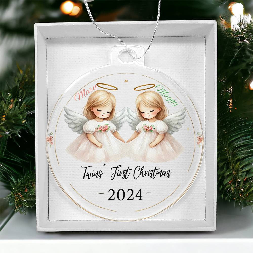 Personalized Ornament For Twin Girls First Christmas Newborn Daughters Custom Names Year Holiday Keepsake Family Celebration Angels Decor