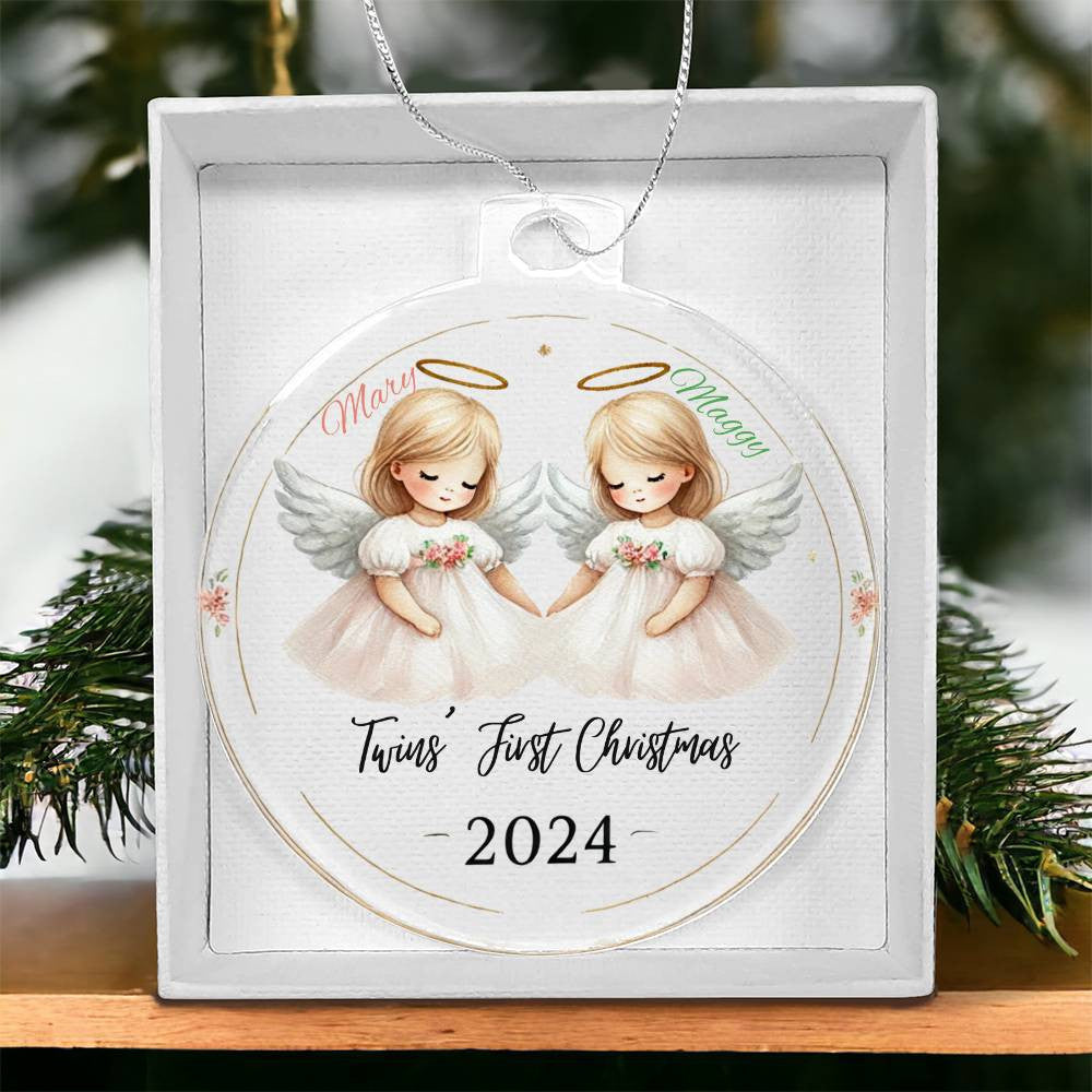 Personalized Ornament For Twin Girls First Christmas Newborn Daughters Custom Names Year Holiday Keepsake Family Celebration Angels Decor