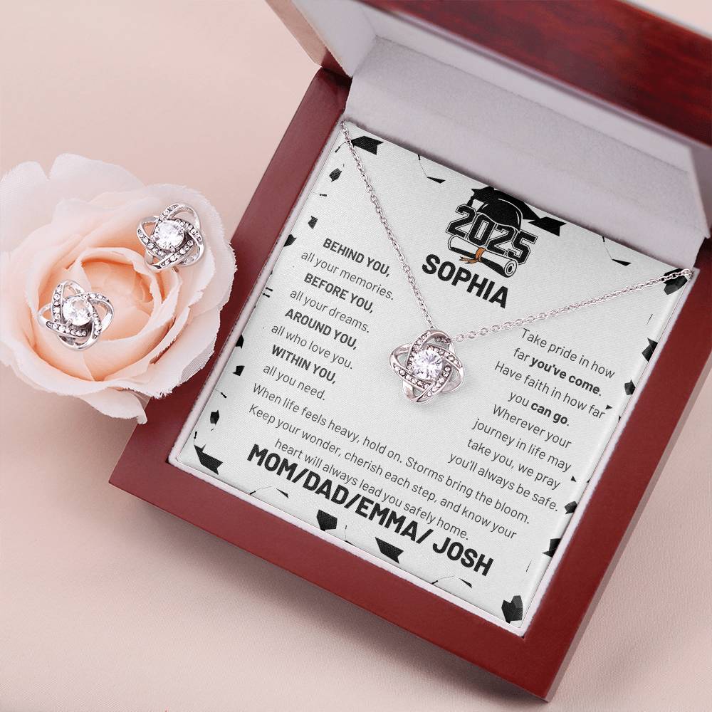Love Knot Earring & Necklace Set for a Graduate