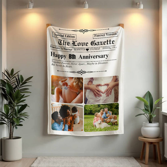 A Newspaper Personalized Anniversary Love Blanket, Choose from Sherpa or Fleece Type