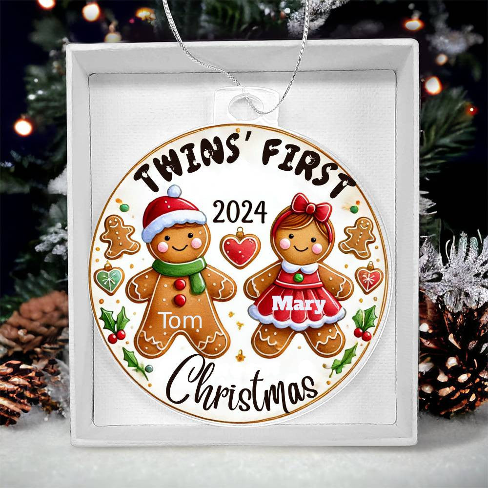 Twin Girl Boy First Christmas Ornament Custom Gift For Newborn Babies Personalized Names Year Holiday Tree Decor Family Keepsake  Acrylic