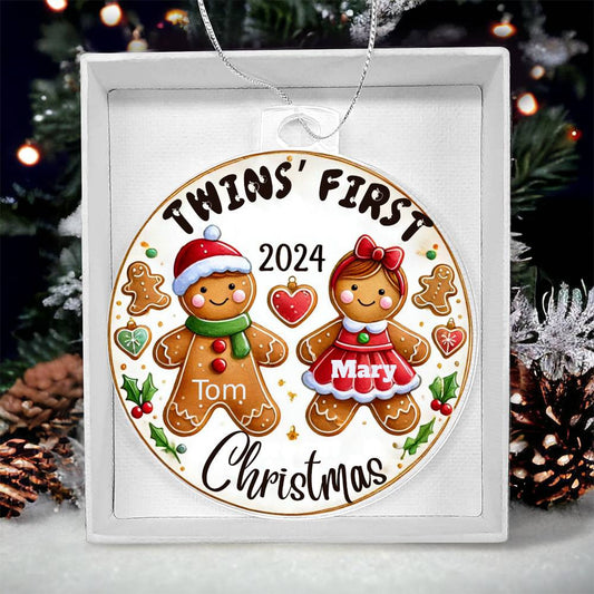 Twin Girl Boy First Christmas Ornament Custom Gift For Newborn Babies Personalized Names Year Holiday Tree Decor Family Keepsake  Acrylic