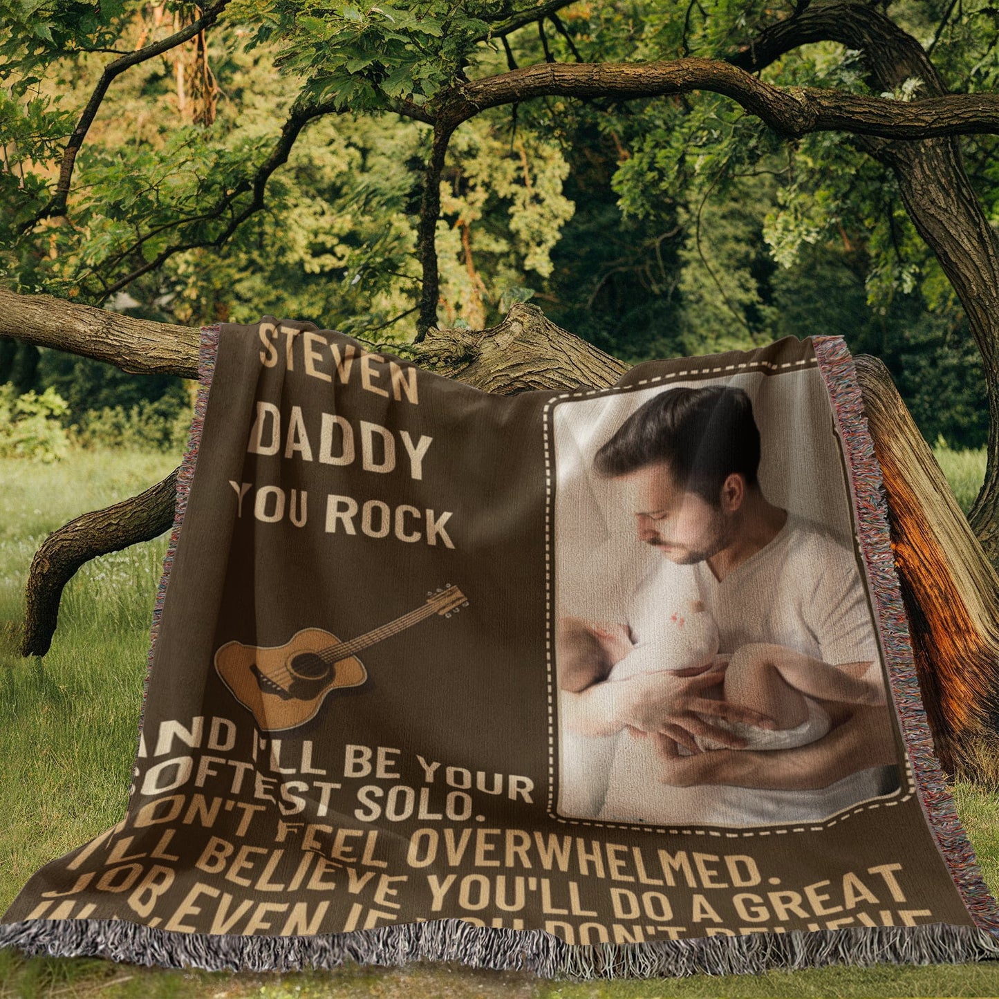 Custom Sherpa Fleece Woven Love Blanket for a New Dad