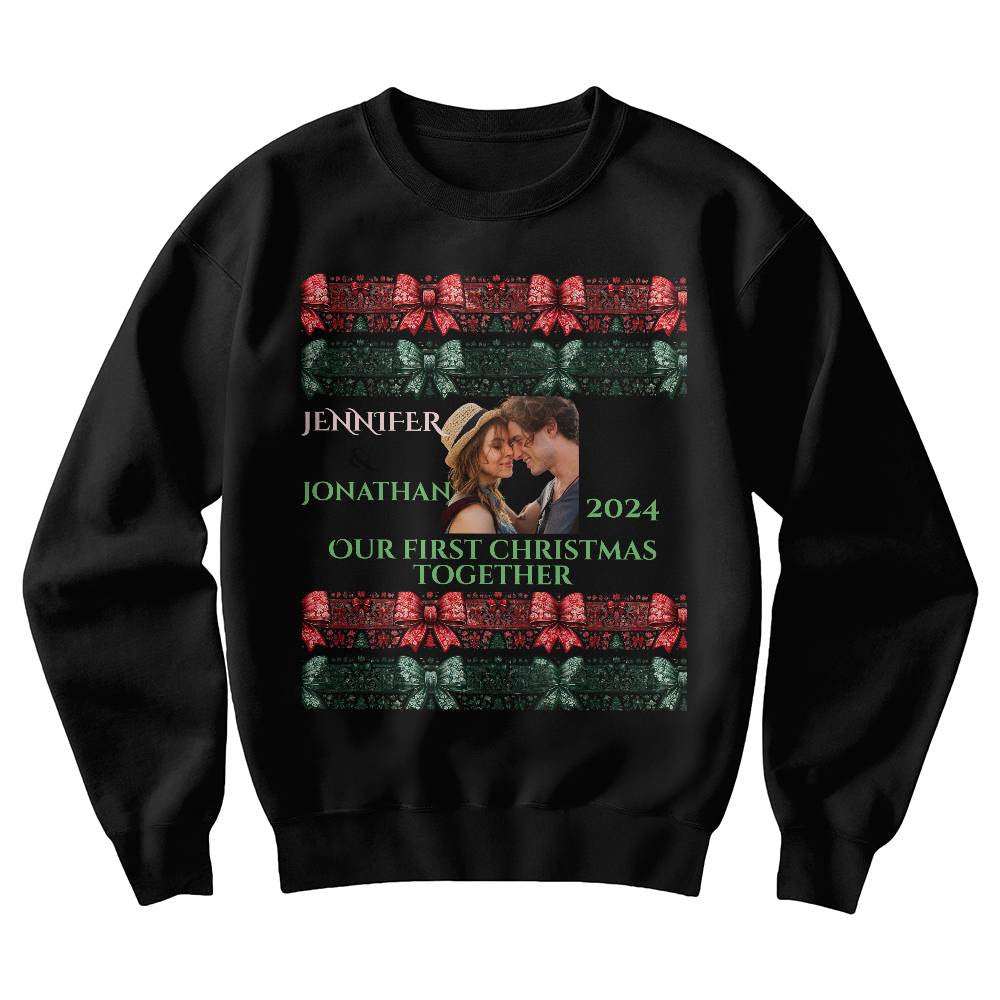 Customized Christmas sweatshirt for girlfriend funny coquette custom names white crewneck bow wife shirt cute chinoiserie sweater love gift