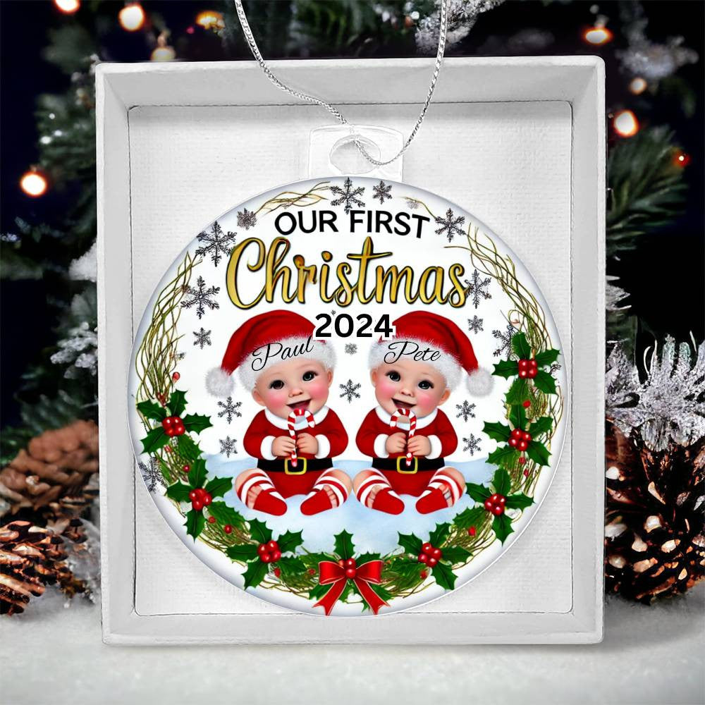 Personalized Gift For Twin Boys Custom Ornament For Sons First Christmas Babies Names Year Holiday Decor Deer Acrylic Family Keepsake Gift