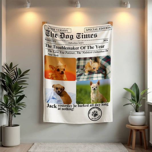 A Personalized Five Photos Newspaper Dog Sherpa or Fleece Blanket