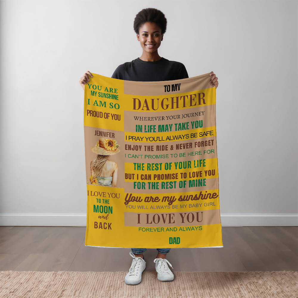 A Sections Yellow Beige Sunflower Daughter from Dad Sherpa or  Fleece Blanket (3:4)