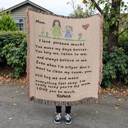 Personalized Mom Blanket from Daughter | Handwritten Letter Blanket | Custom Name Gift for Mom | Emotional Gift for Mother