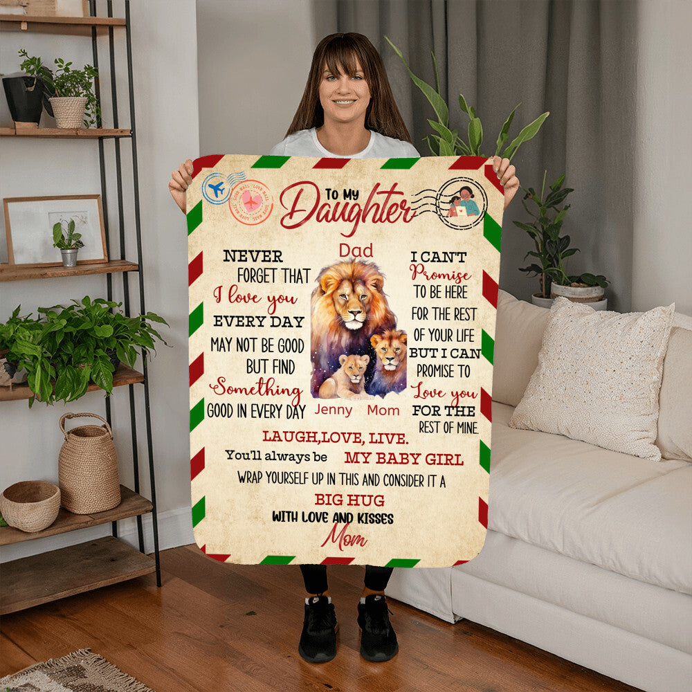 A Letter to Daughter from Mom photo name heirloom, sherpa or fleece vintage lion blanket