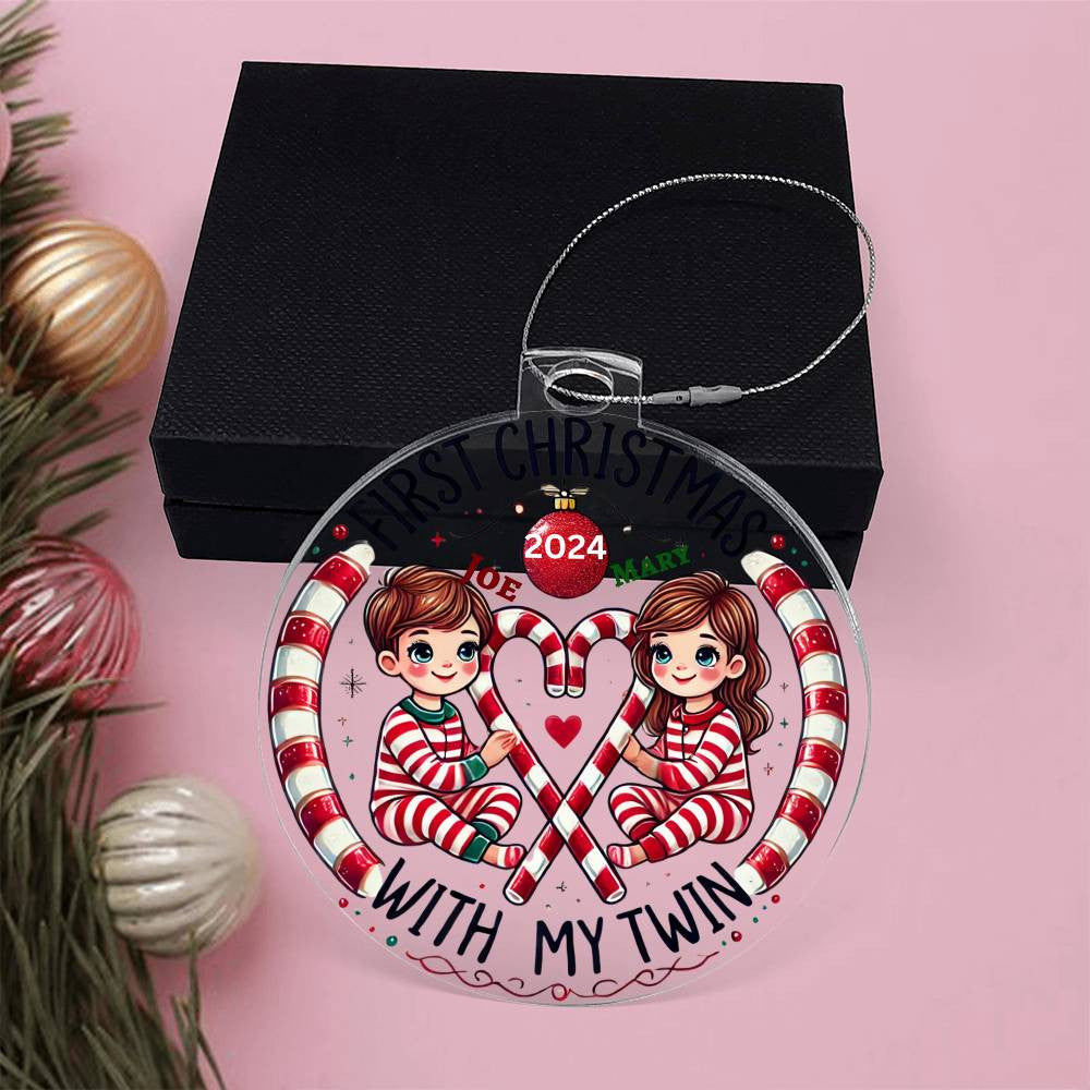 Personalized Ornament For Twin Girl Boy First Christmas Newborn Babies Custom Names Year Holiday  Family Keepsake Tree Décor acrylic Plaque