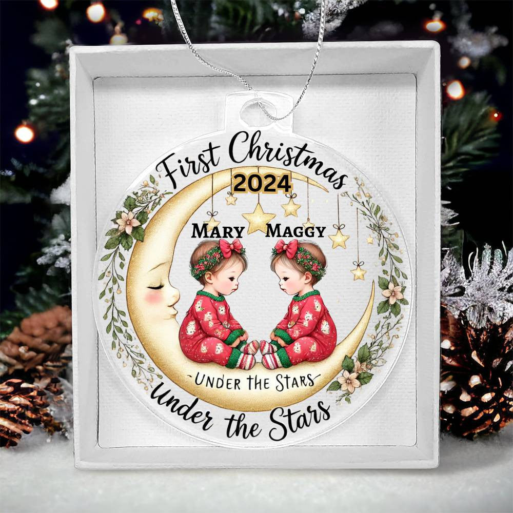 Twin Girls First Christmas Ornament Custom Gift For Newborn Babies Personalized Names Year Holiday Tree Decor Keepsake Family Celebration