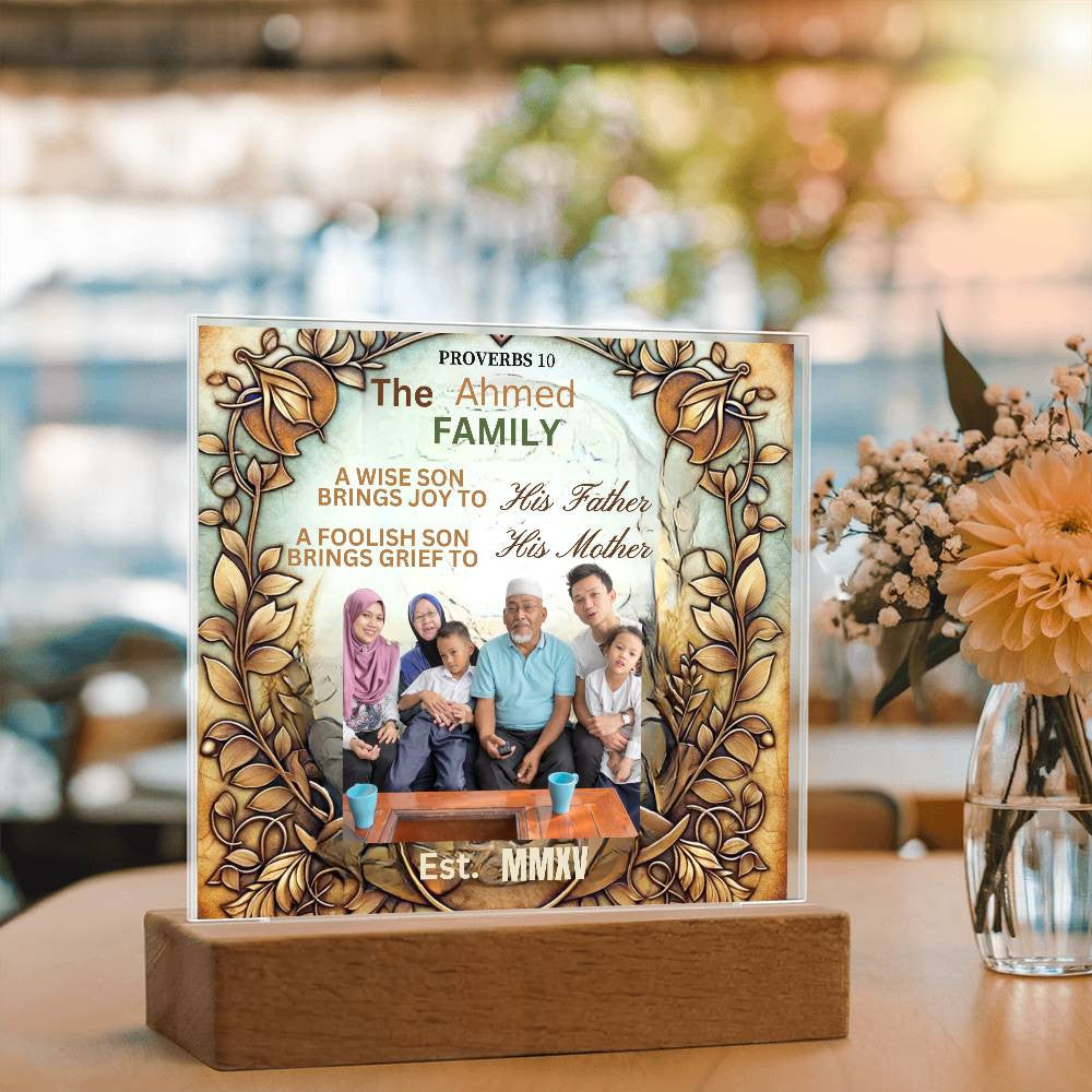Custom Christian Family Photo Gift Acrylic Plaque With Biblical Verse LED Lighted Table Display Stand With Religious Inspirational Keepsake