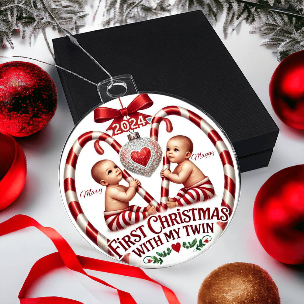 Custom Gift For Twin Girls First Christmas Ornament for Newborn Babies With Their Names Year Holiday Tree Acrylic Plaque Family Keepsake