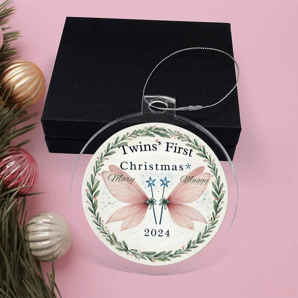 Custom Ornament For Twin Girls First Christmas Personalized Babies Names Year Wand Tree Deco Family Keepsake Celebration Daughters Gift