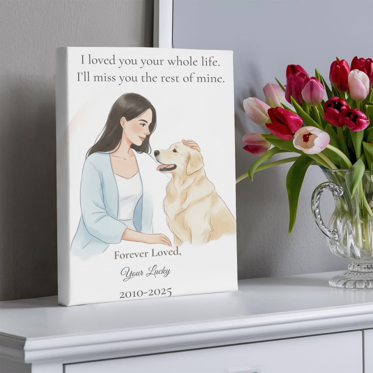 Forever in Her Heart: Personalized Dog Memorial Canvas for Mom