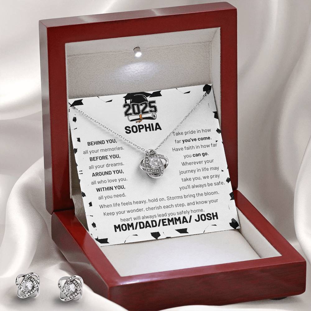 Love Knot Earring & Necklace Set for a Graduate