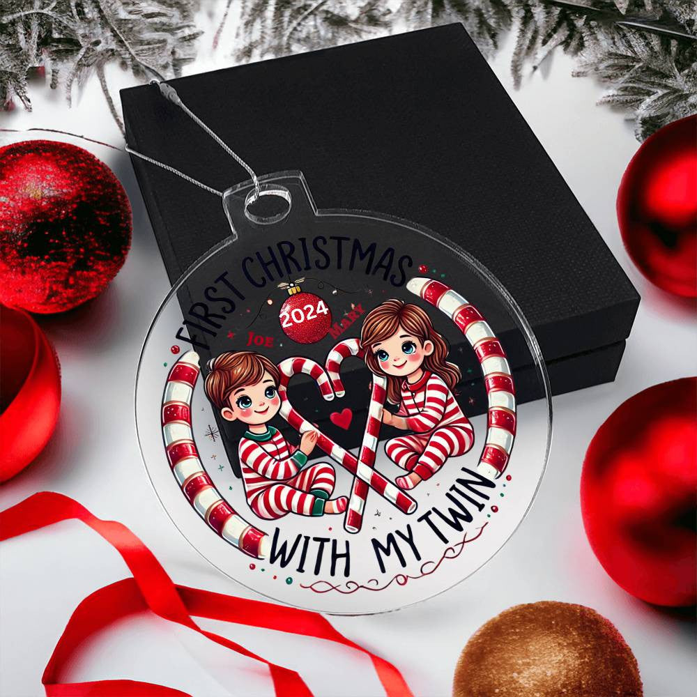 Custom Cute Ornament For Twin Girl Boy First Christmas Newborn Baby Custom Names Year Holiday Family Celebration Keepsake Tree Acrylic Décor
