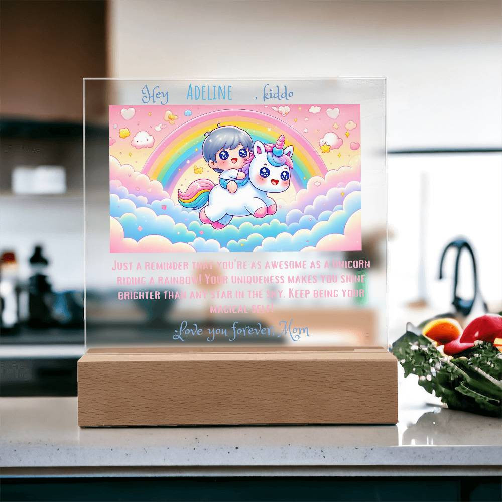 Personalized Acrylic Plaque Rainbow unicorn Gift for Daughter