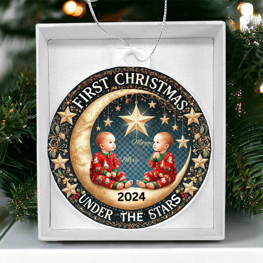 Custom Gift For Twin Girls First Christmas Ornament for Newborn Babies With Their Names Year Holiday Tree Acrylic Plaque Family Keepsake