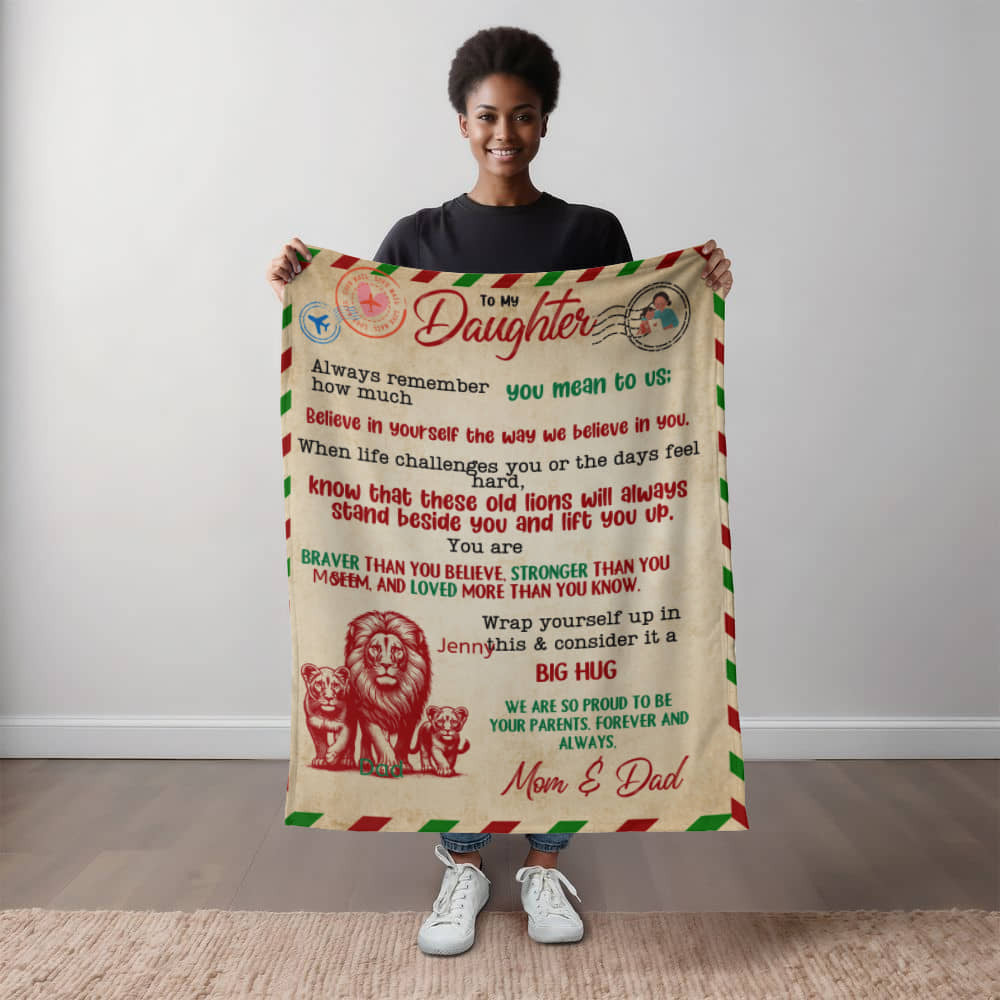 A Letter to Daughter from Mom photo name heirloom, sherpa or fleece vintage red lion blanket