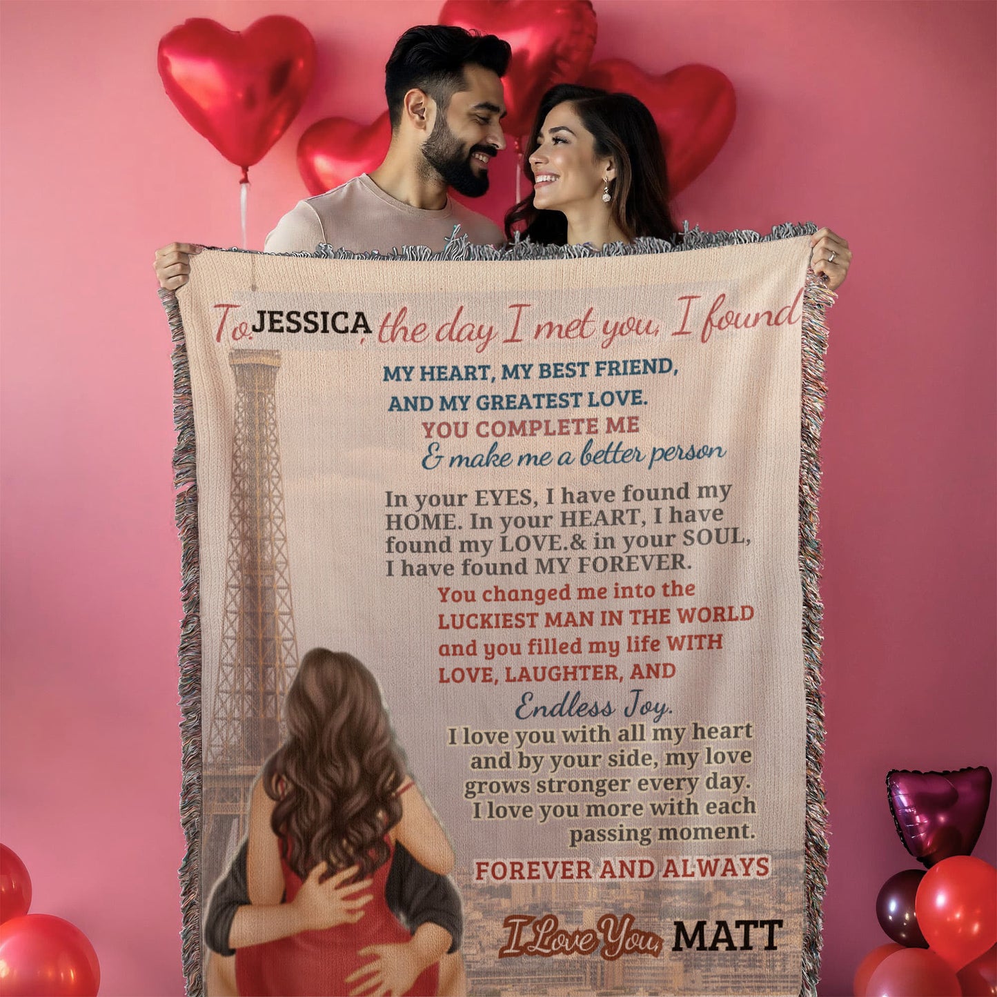 A Love Letter from Paris to My Wife, Partner or Girlfriend, a Sherpa, Fleece  or Woven Blanket