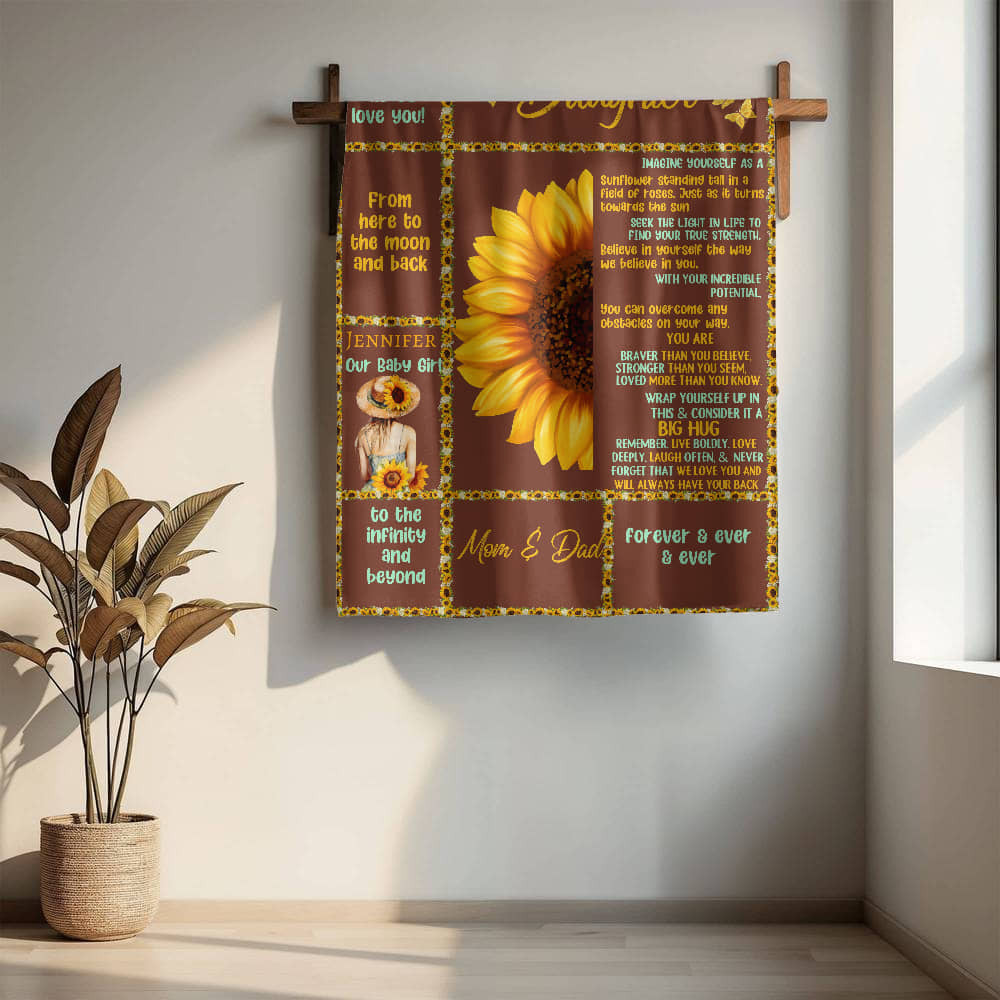 A Sunflower T Sections Daughter from Dad Sherpa or  Fleece Blanket (3:4)
