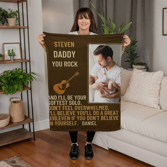 Custom Sherpa Fleece Woven Love Blanket for a New Dad
