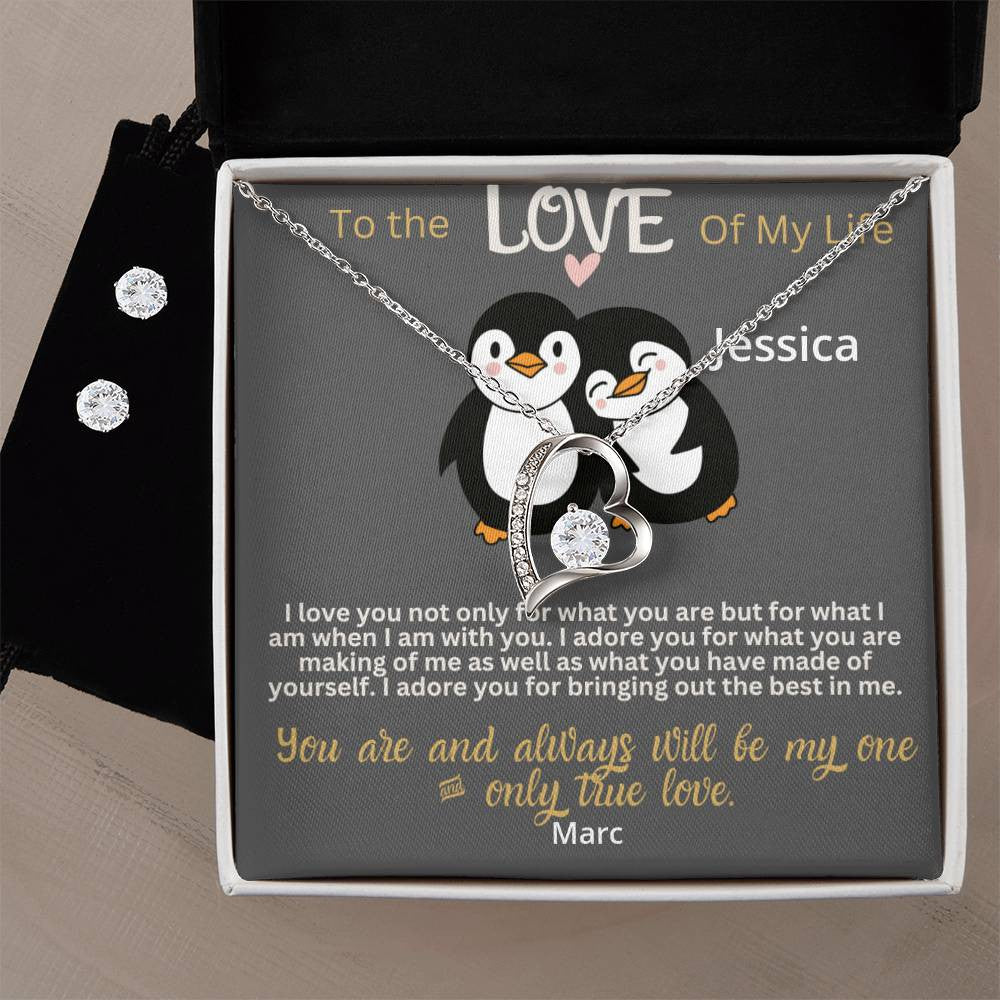 A Love Gift from Your Partner: boyfriend, Husband or Sweetheeart - a Forever Love bundle: Necklace + Clear CZ Earrings