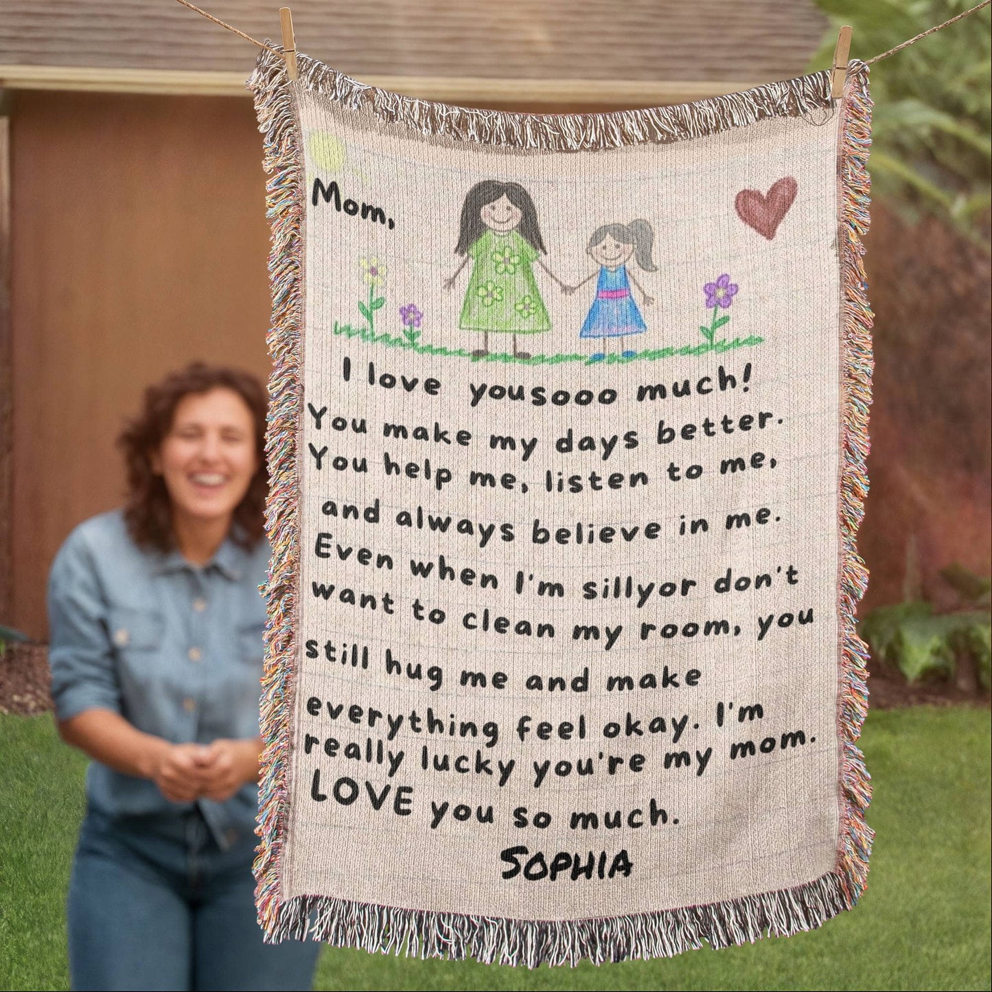 Personalized Mom Blanket from Daughter | Handwritten Letter Blanket | Custom Name Gift for Mom | Emotional Gift for Mother
