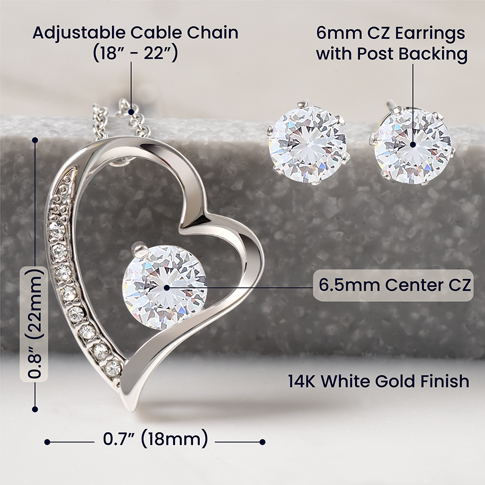 A Love Gift from Your Partner: boyfriend, Husband or Sweetheeart - a Forever Love bundle: Necklace + Clear CZ Earrings