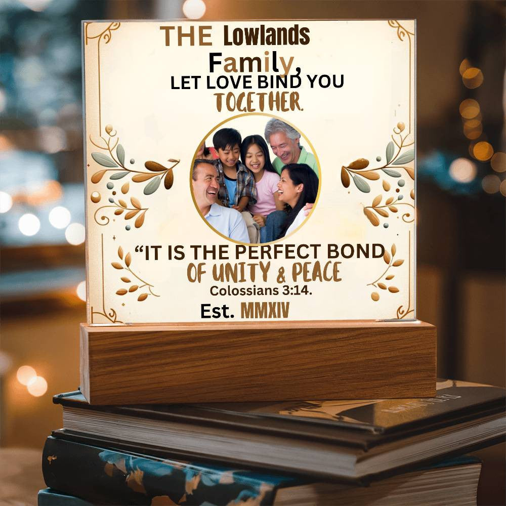 Custom Christian Family Photo Gift Acrylic Plaque With Biblical Verse LED Lighted Table Display Stand With Religious Inspirational Keepsake