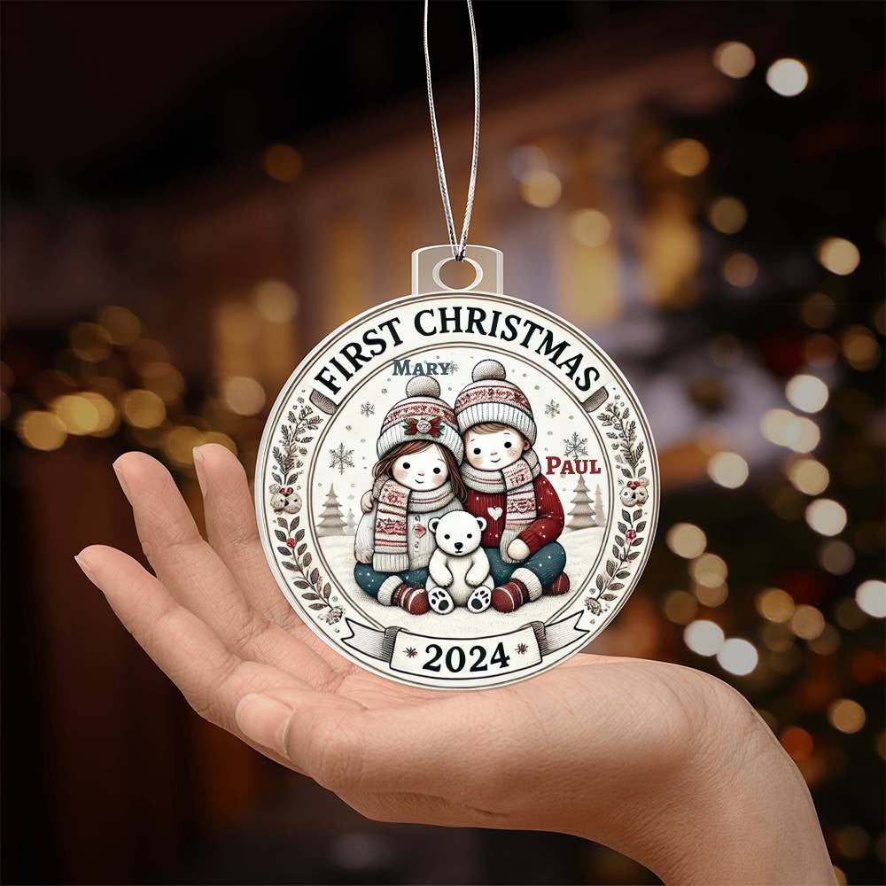 Custom Ornament For Twin Girl Boy First Christmas Newborn Babies Names Year Holiday Family Keepsake Celebration Acrylic Plaque Tree Décor