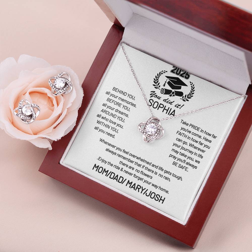Love Knot Earring & Necklace Set FOR  a loved graduating daughter