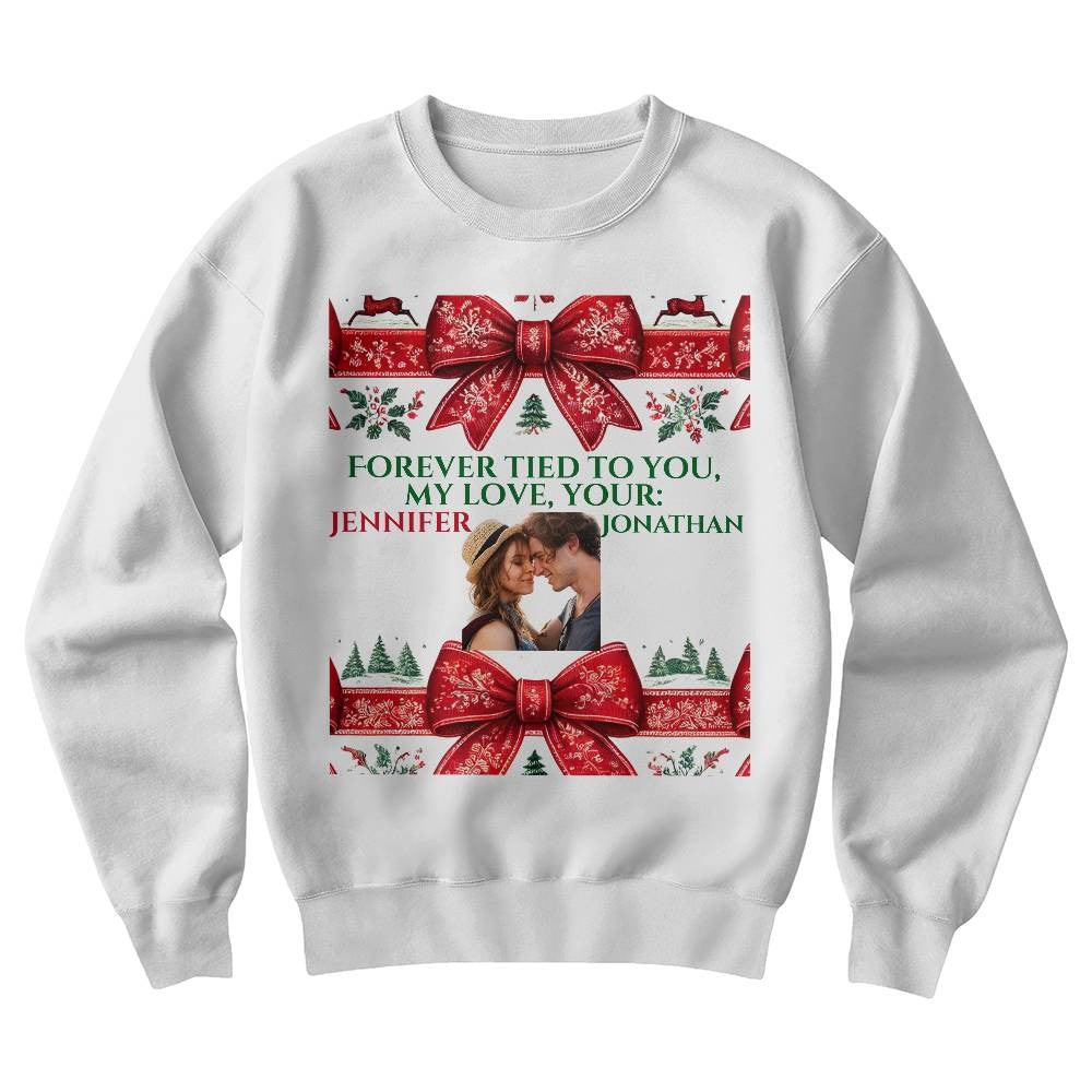 Customized Christmas sweatshirt for girlfriend funny coquette custom names white crewneck bow wife shirt cute chinoiserie sweater love gift
