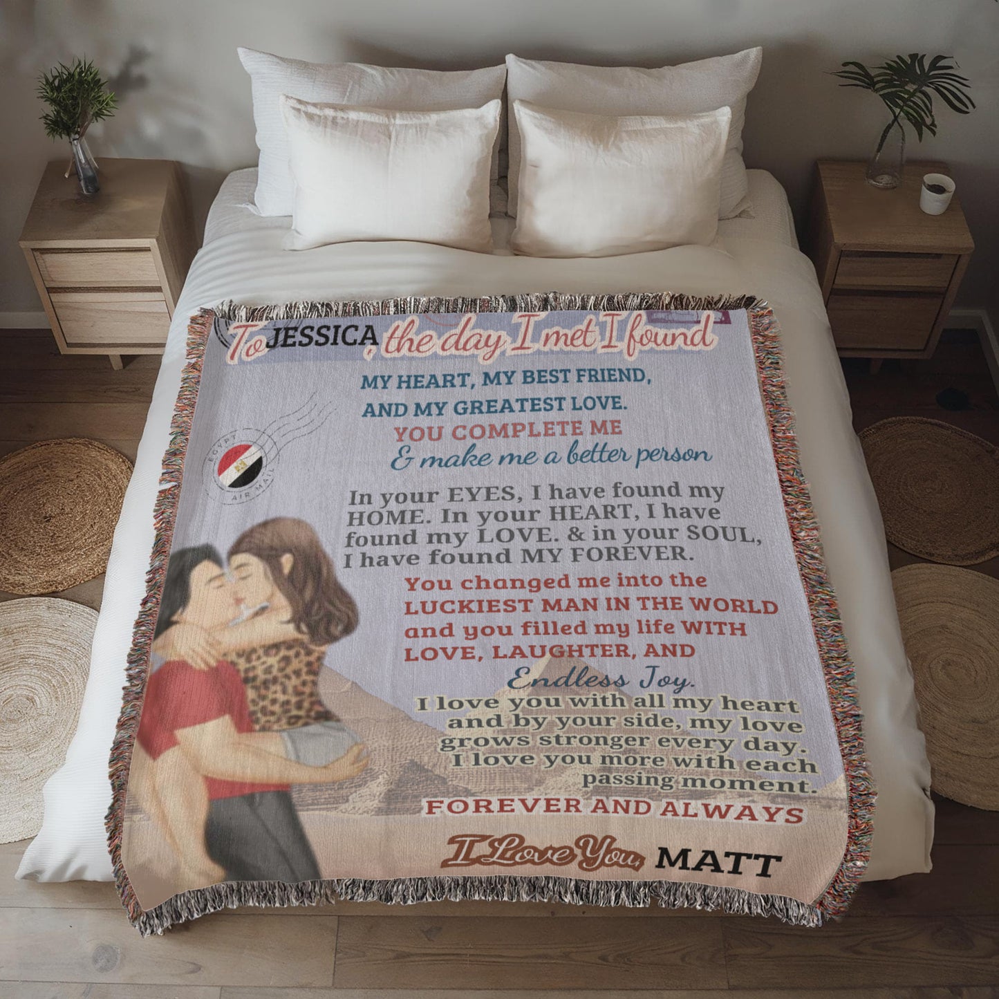A Love Letter from Egypt to my Wife, Girlfriend or Partner, a Sherpa, Fleece or Woven Blanket