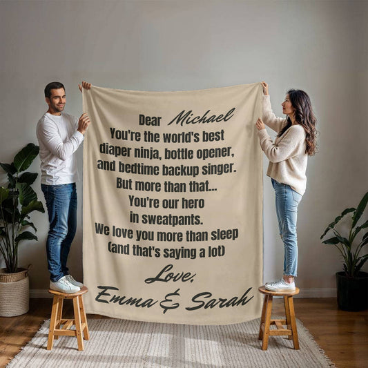 Custom New Dad Love Fleece Sherpa or Woven Blanket