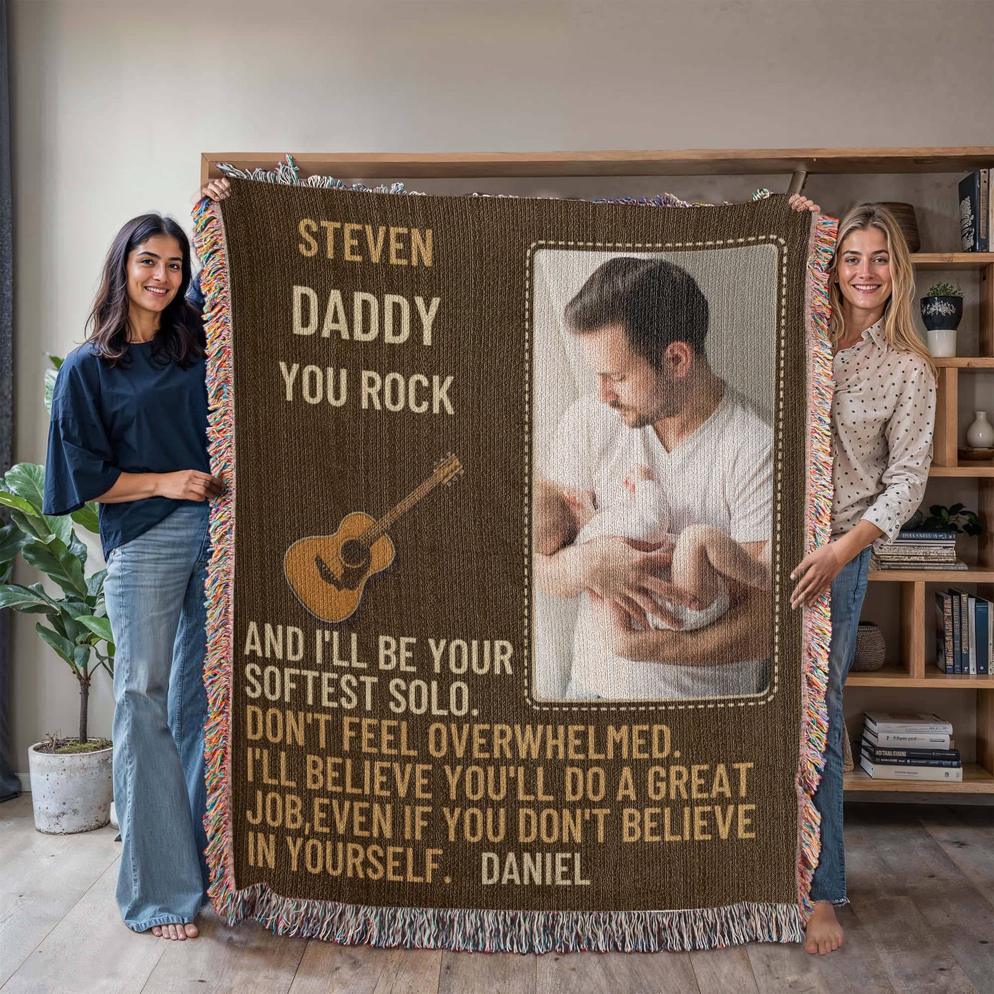 Custom Sherpa Fleece Woven Love Blanket for a New Dad