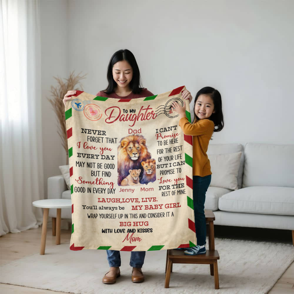 A Letter to Daughter from Mom photo name heirloom, sherpa or fleece vintage lion blanket