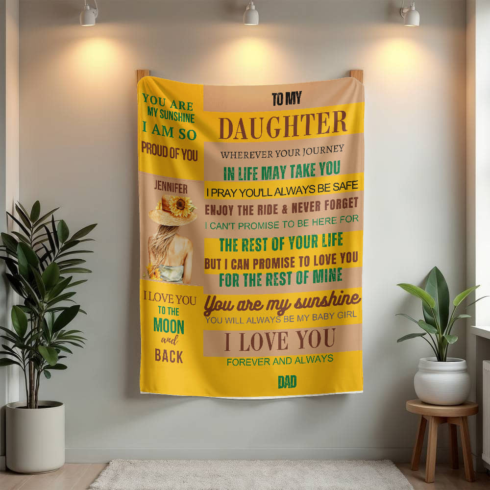 A Sections Yellow Beige Sunflower Daughter from Dad Sherpa or  Fleece Blanket (3:4)