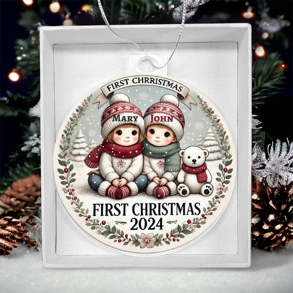 Custom Ornament For Twin Girl Boy First Christmas Newborn Babies Names Year Holiday Family Keepsake Celebration Acrylic Plaque Tree Décor