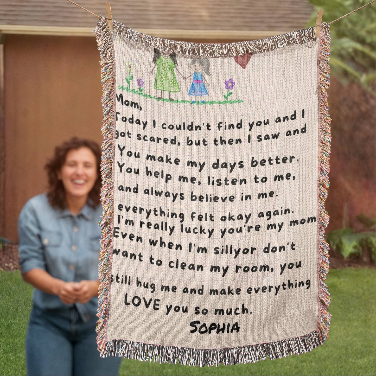 Personalized Mom Blanket from Daughter | Handwritten Letter Blanket | Custom Name Gift for Mom | Emotional Gift for Mother