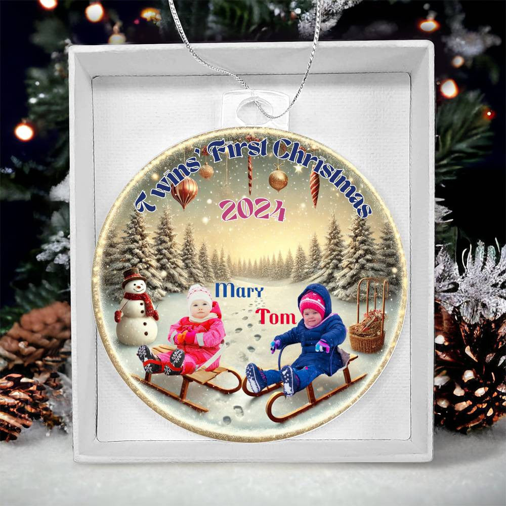 Personalized Gift For Twins Custom Ornament For SonsDaughters First Christmas Newborn Babies Photos Names Year Holiday Family Decor Keepsake