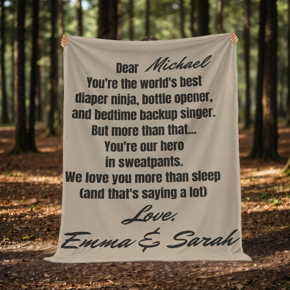 Custom New Dad Love Fleece Sherpa or Woven Blanket