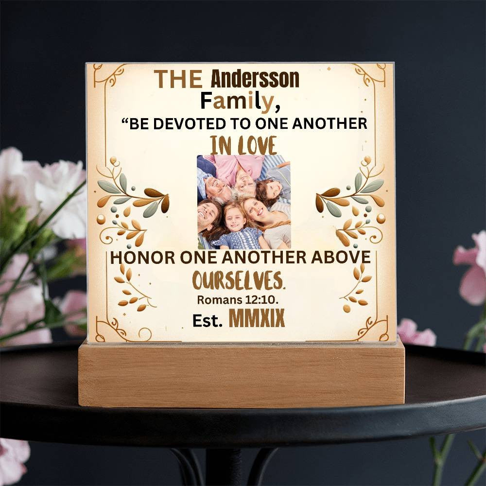 Custom Christian Family Photo Gift Acrylic Plaque With Biblical Verse LED Lighted Table Display Stand With Religious Inspirational Keepsake