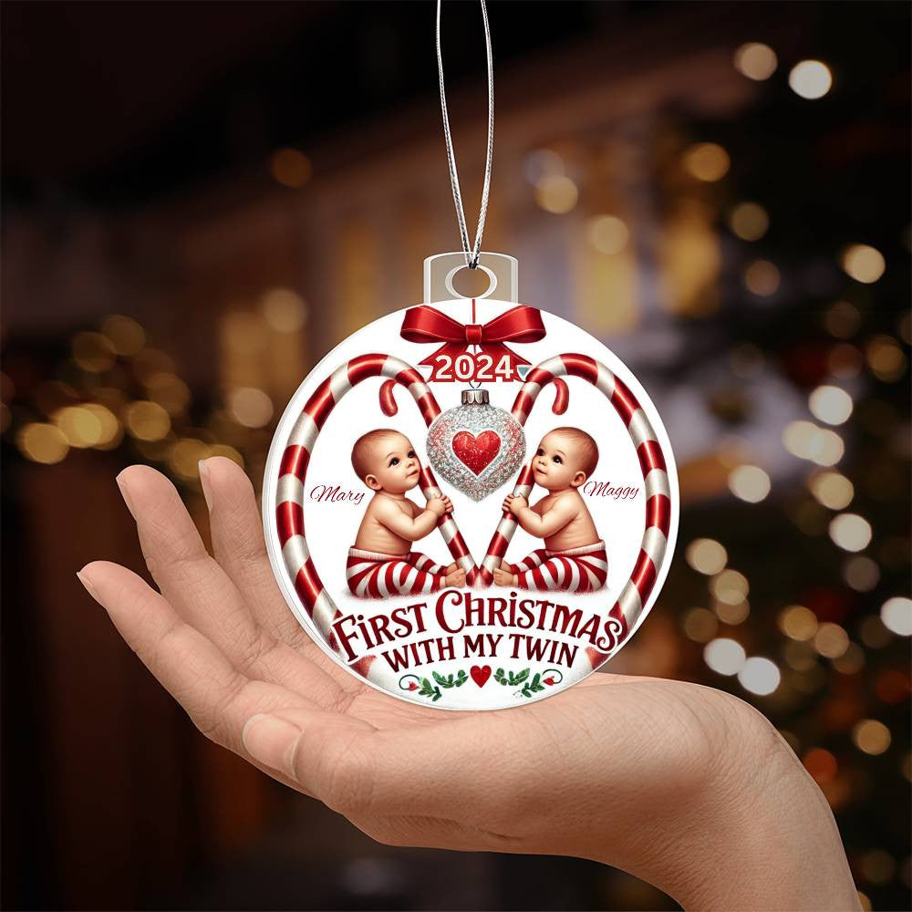 Custom Gift For Twin Girls First Christmas Ornament for Newborn Babies With Their Names Year Holiday Tree Acrylic Plaque Family Keepsake