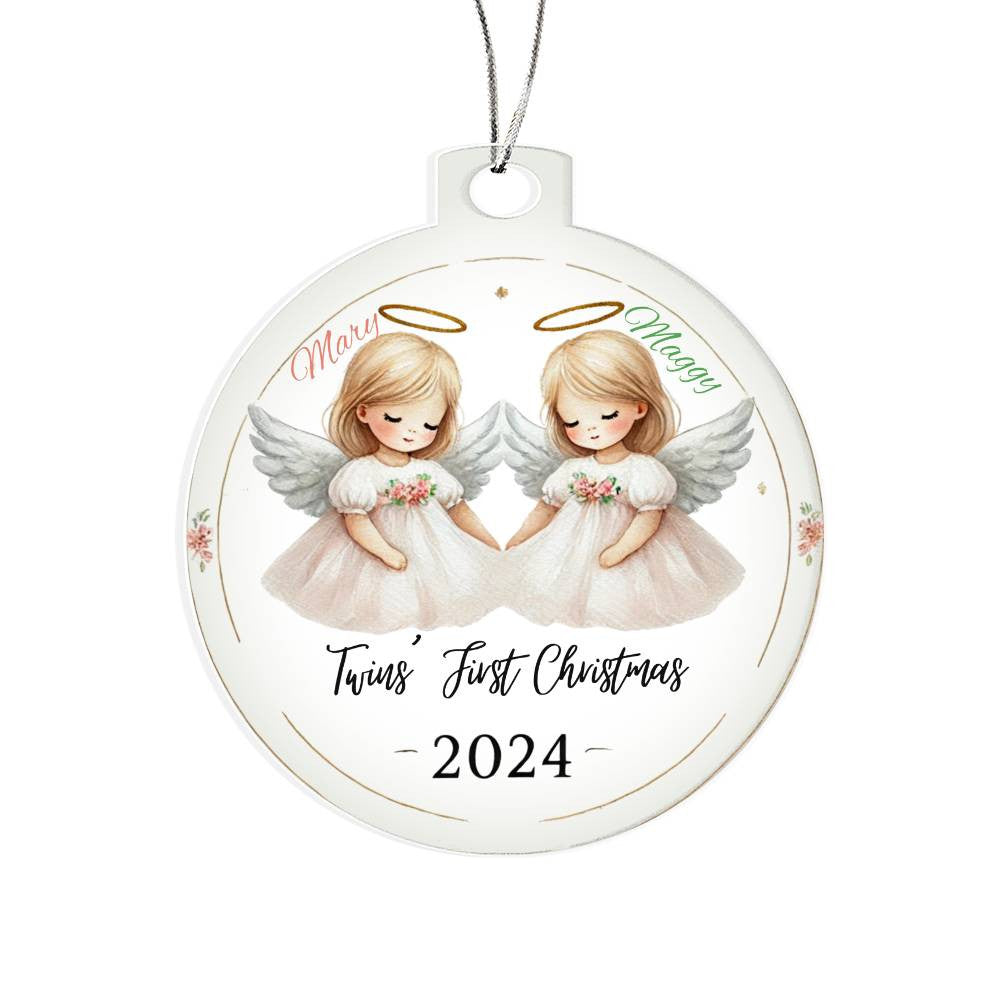 Personalized Ornament For Twin Girls First Christmas Newborn Daughters Custom Names Year Holiday Keepsake Family Celebration Angels Decor