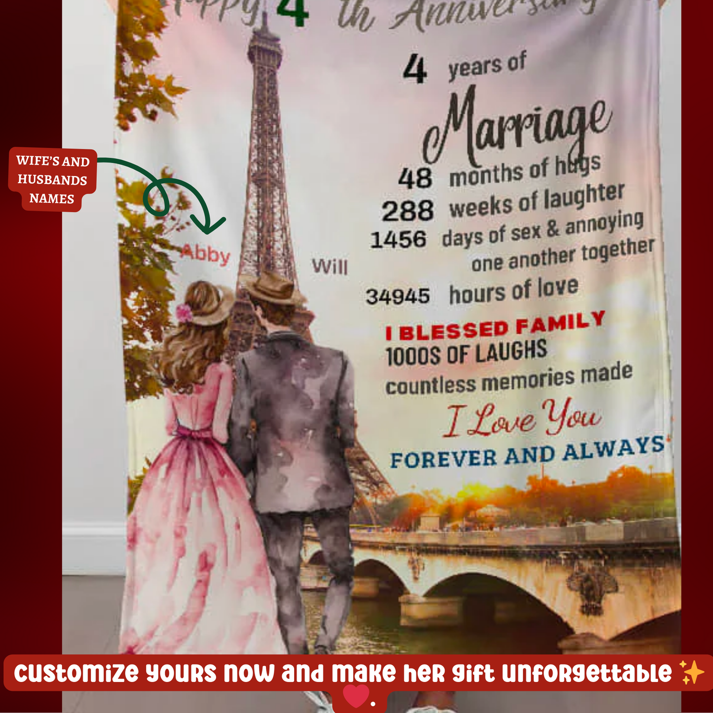 An Anniversary in Paris Sherpa or Fleece Blanket